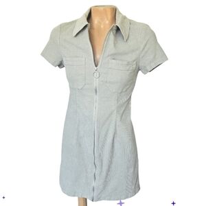 ASOS Mini Corduroy‎ Zip Up Shirt Dress  Short Sleeve Mint Sage Pale Green Size 4